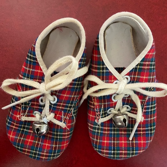 Vintage Canvas Baby Toddler Shoes blue red plaid & Laces Barefoot minimalist - Picture 4 of 5